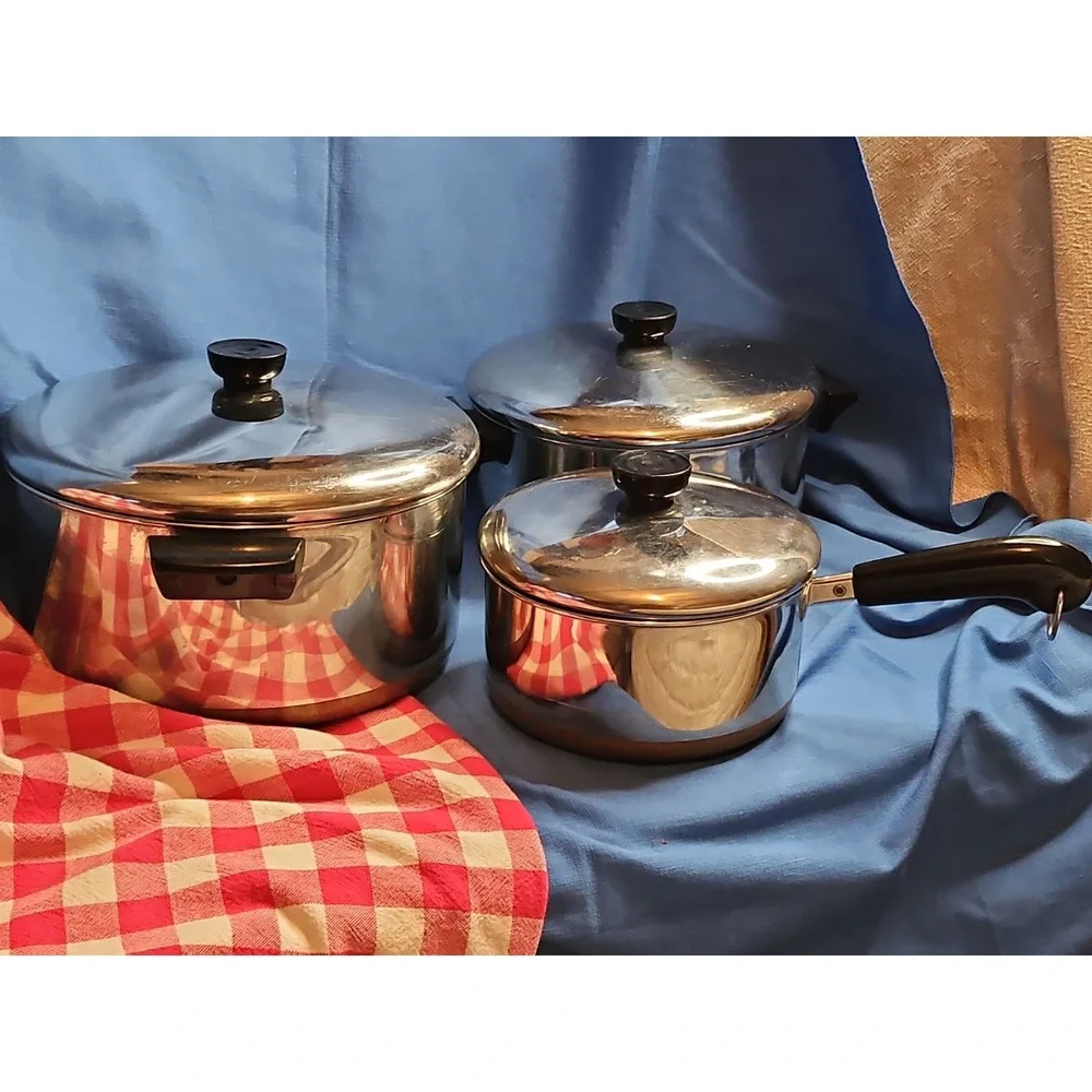 VTG Revere Ware Pot Set 1801 6pc Copper Bottom 6 Qt, 4-1/2 Qt, 2 Qt Revereware